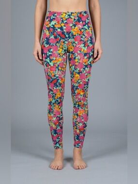 NWOT LuLaRoe Leggings OS Floral Rose Print Colorful Blue Pink Orange Stretch